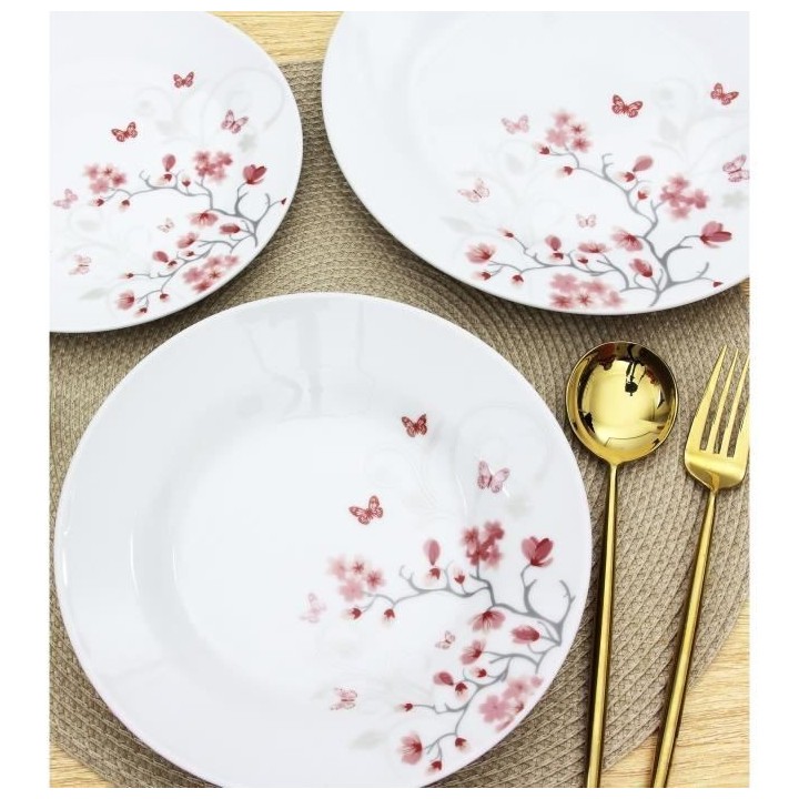 Service de Table 18 pieces en porcelaine Papillons rouge