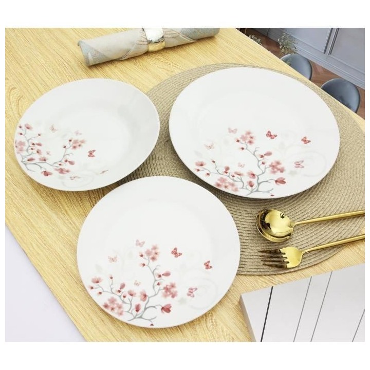 Service de Table 18 pieces en porcelaine Papillons rouge