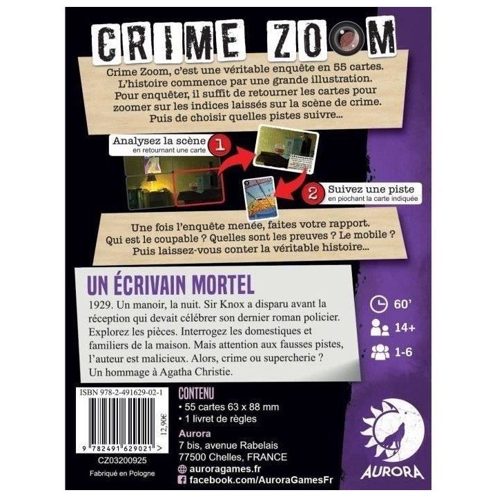Crime Zoom Un Écrivain Mortel - Asmodee - Jeu d'enquete - Des 14 ans