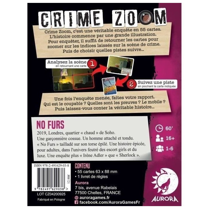 Crime Zoom : No Furs - Asmodee - Des 62 ans