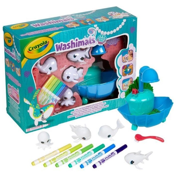 Coffret de coloriage 3D lavable - CRAYOLA - Washimals - Animaux océan