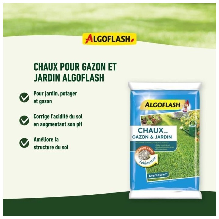 ALGOFLASH Chaux pour gazon et jardin - 10 kg