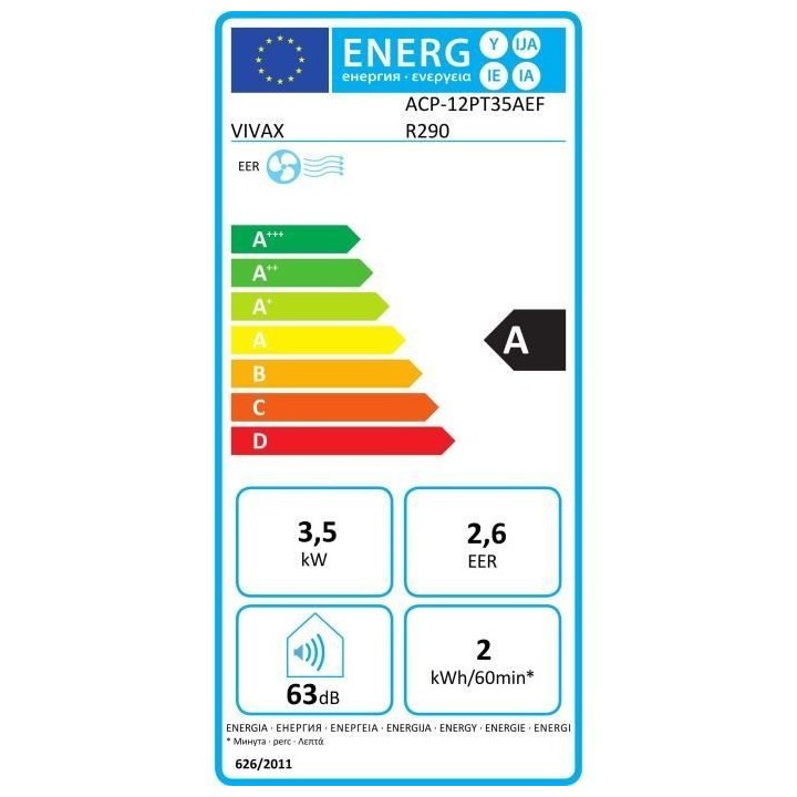 VIVAX ACP-12PT35AEF Climatiseur mobile 3500 watts - 12 000 Btu - Silen