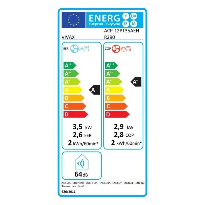 VIVAX ACP-12PT35AEH Climatiseur mobile réversible 3500 watts - 12 000