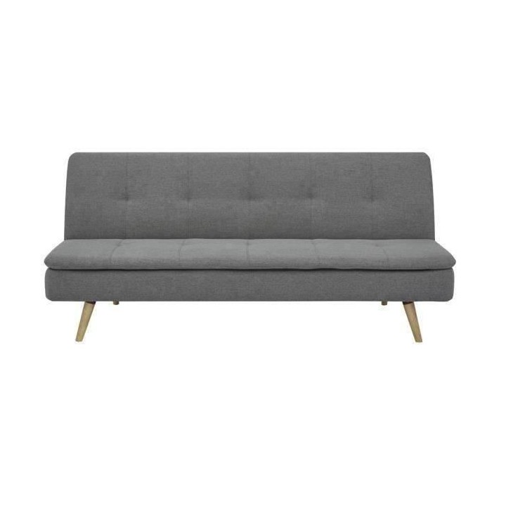 Clic clac 3 places - Tissu Gris - Pieds bois naturel - L 179 x P 85 x