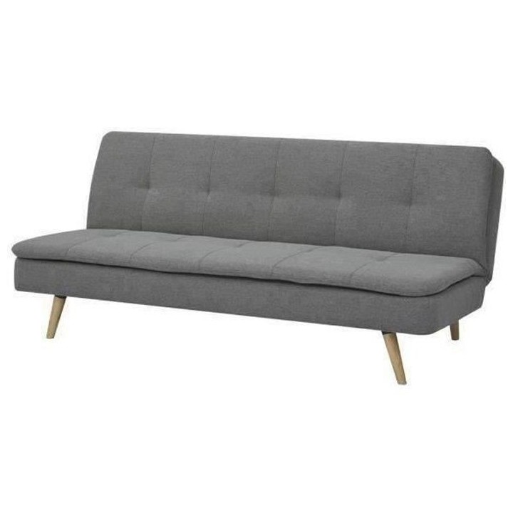 Clic clac 3 places - Tissu Gris - Pieds bois naturel - L 179 x P 85 x