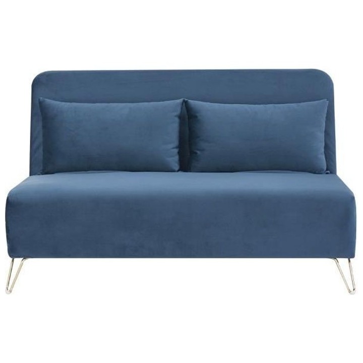 Banquette convertible 2 places - Velours Bleu - Style scandinave - L 1