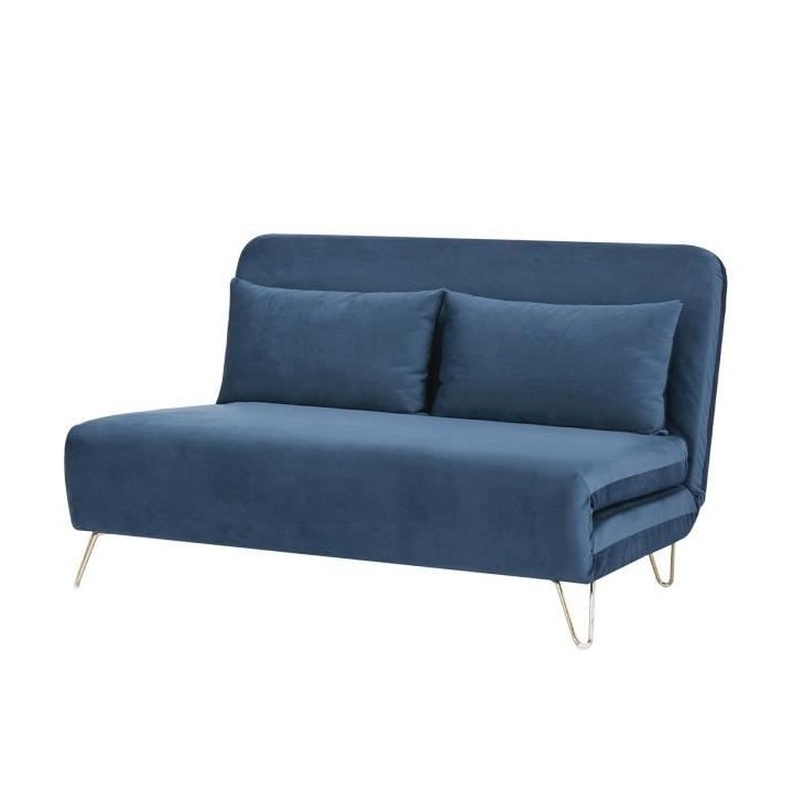 Banquette convertible 2 places - Velours Bleu - Style scandinave - L 1