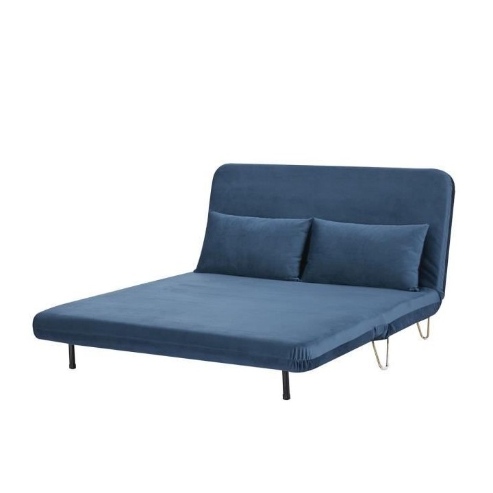 Banquette convertible 2 places - Velours Bleu - Style scandinave - L 1