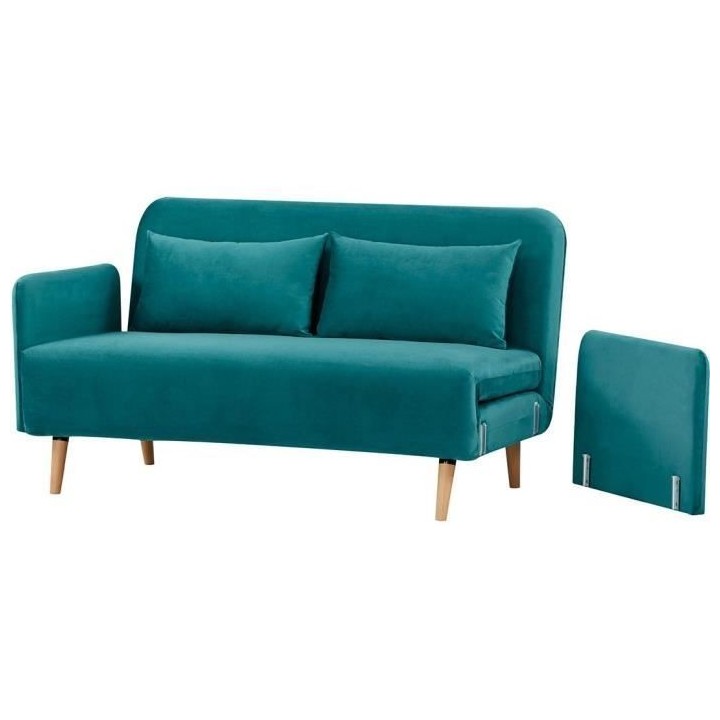 Canapé BZ DEPLO 2 places - Tissu bleu canard 140 - L 152 x P 90 x H 8