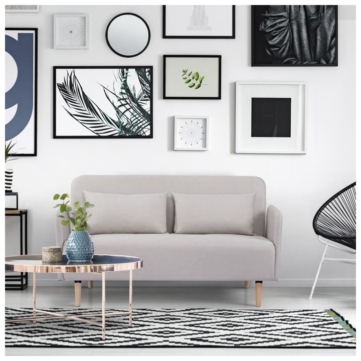 Canapé BZ DEPLO 2 places - Tissu Taupe 140 - L 152 x P 90 x H 81 cm