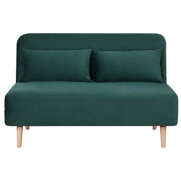 Banquette BZ 2 places - Style scandinave - Velours vert - L 130 x P 90