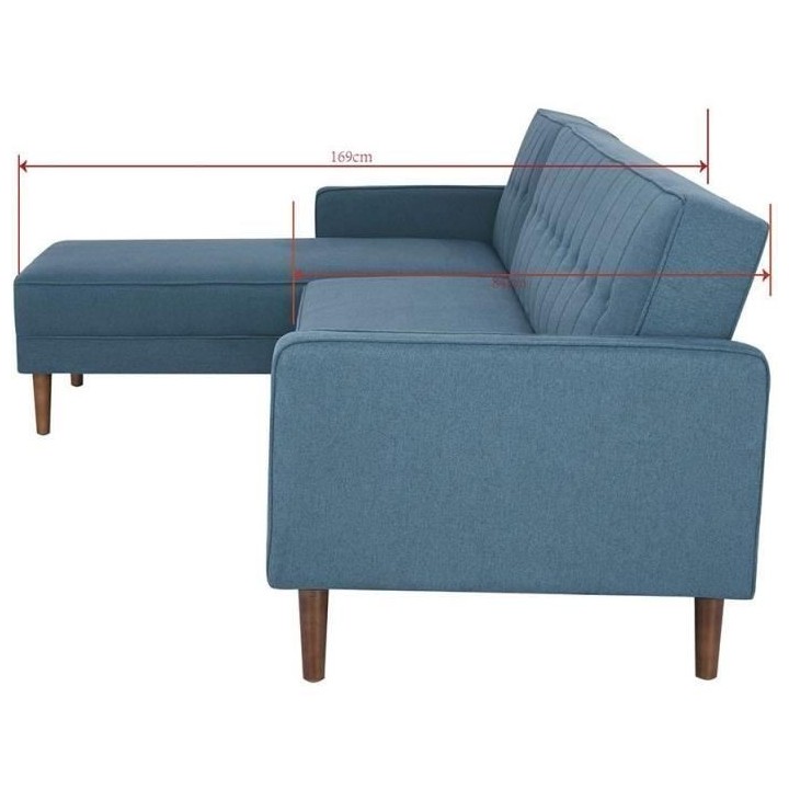 Canapé d'angle réversible - 3 places - Tissu bleu - L 286 x P 169 x