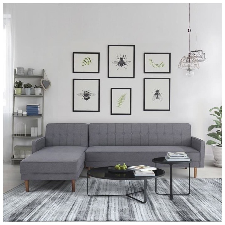 Canapé d'angle convertible 3 places réversible - Tissu gris foncé -