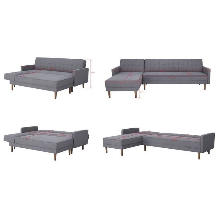 Canapé d'angle convertible 3 places réversible - Tissu gris foncé -