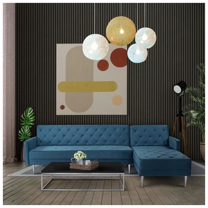 Canapé d'angle 3 places réversible ISTANA -Velours Bleu - L 286 x P