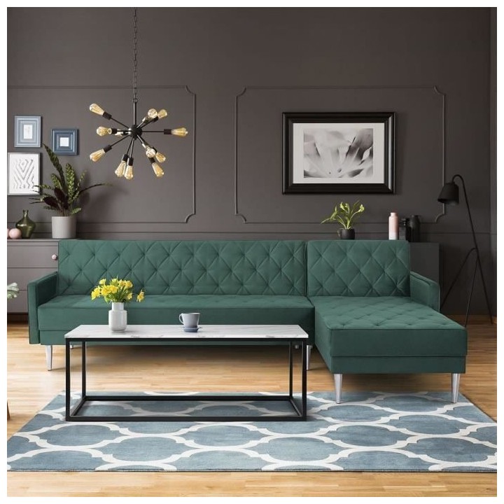 Canapé d'angle réversible 3 places ISTANA -Velours Vert- - - L 286 x