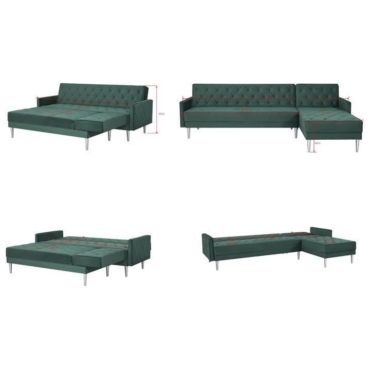 Canapé d'angle réversible 3 places ISTANA -Velours Vert- - - L 286 x