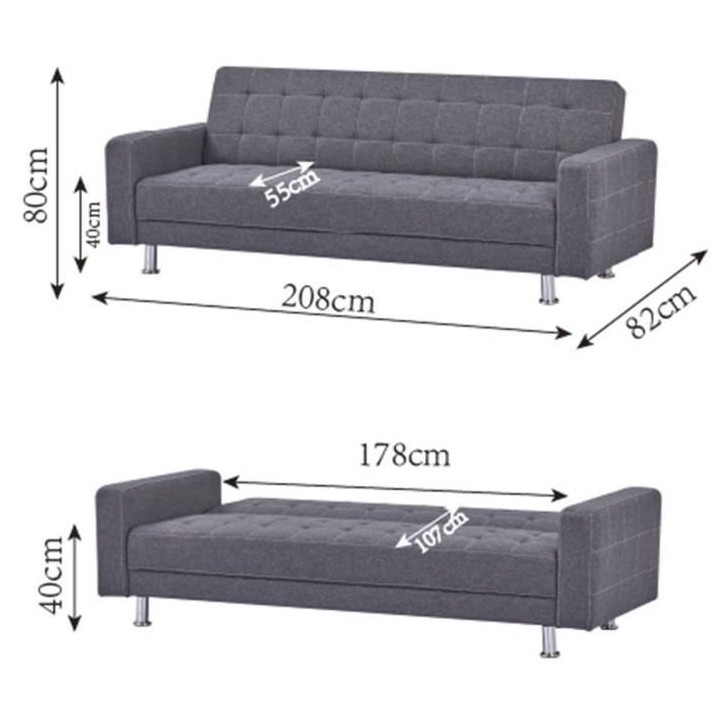 Canapé Droit convertible 3 places IVANA - Tissu Gris foncé - Style c