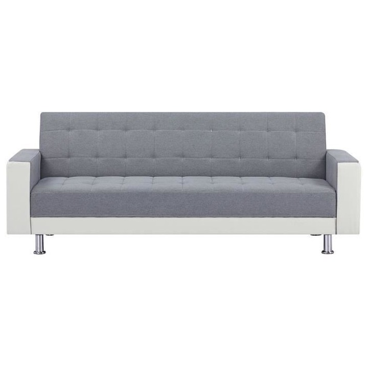 Canapé Droit Clic clac convertible 3 places IVANA - Tissu et PU Gris