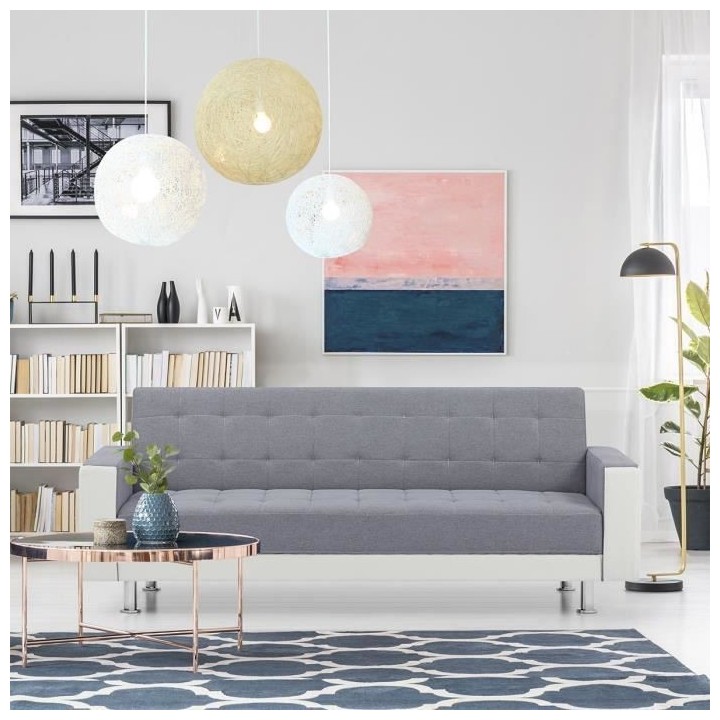 Canapé Droit Clic clac convertible 3 places IVANA - Tissu et PU Gris