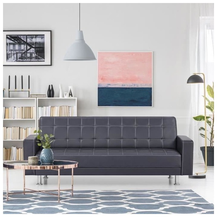 Canapé Droit Clic clac convertible 3 places IVANA - PU Noir - Style c