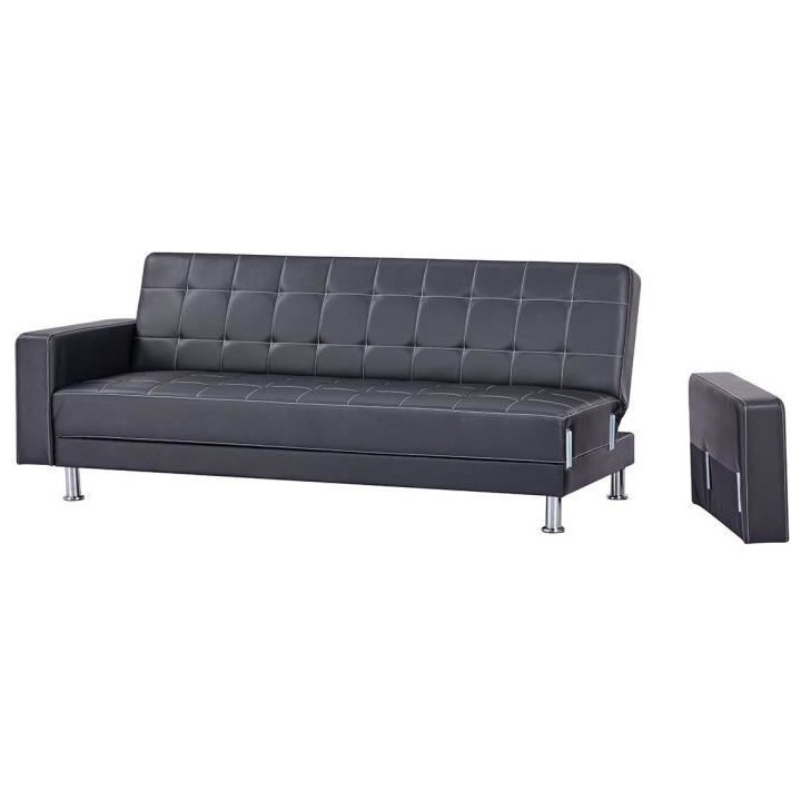 Canapé Droit Clic clac convertible 3 places IVANA - PU Noir - Style c