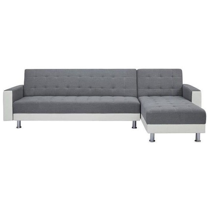 Canapé d'angle 3 places réversible - Tissu gris et simili blanc - Pi