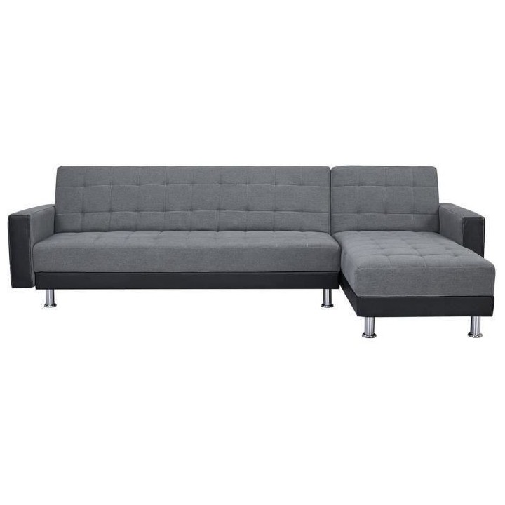 Canapé d'angle 3 places réversible - Tissu gris et simili noir - Pie