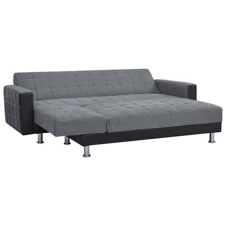 Canapé d'angle 3 places réversible - Tissu gris et simili noir - Pie