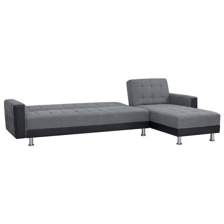 Canapé d'angle 3 places réversible - Tissu gris et simili noir - Pie