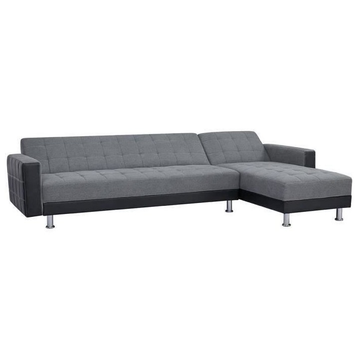Canapé d'angle 3 places réversible - Tissu gris et simili noir - Pie