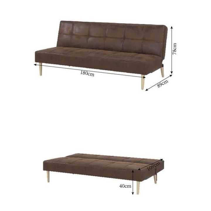 Banquette convertible Clic-clac 2 places - Simili Marron - L 178 x P 8