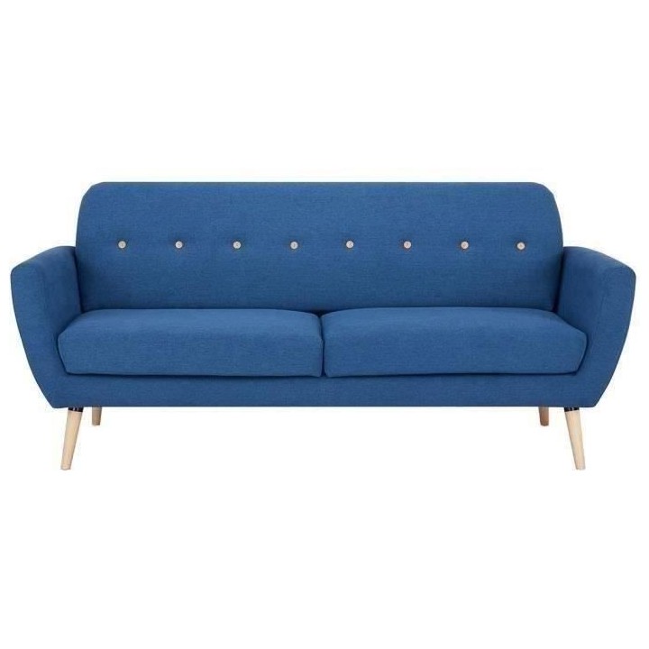 Canapé 3 places LILLY -Tissu Bleu - L 193 x P 79 x H 86 cm