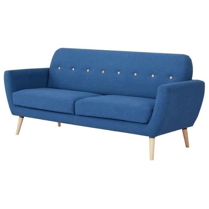 Canapé 3 places LILLY -Tissu Bleu - L 193 x P 79 x H 86 cm