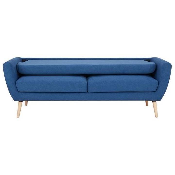 Canapé 3 places LILLY -Tissu Bleu - L 193 x P 79 x H 86 cm