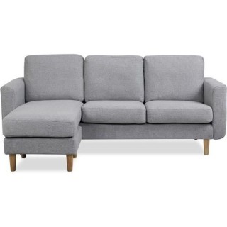 Canapé d‘angle reversible - Tissu gris clair avec piétement en boi
