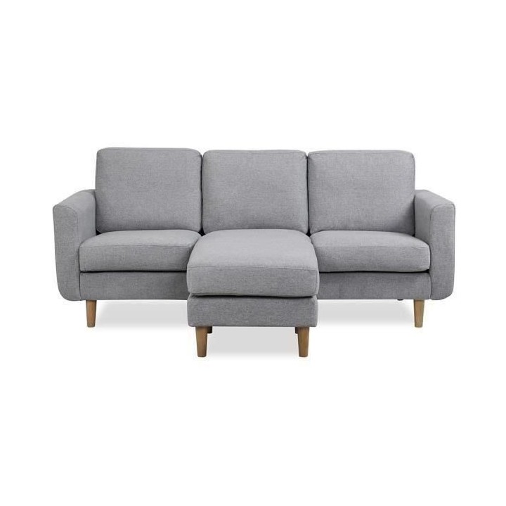 Canapé d‘angle reversible - Tissu gris clair avec piétement en boi
