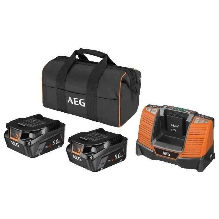 Pack chargeur et 2 batteries Pro lithium 18V 5,0 Ah HIGH DEMAND AEG PO