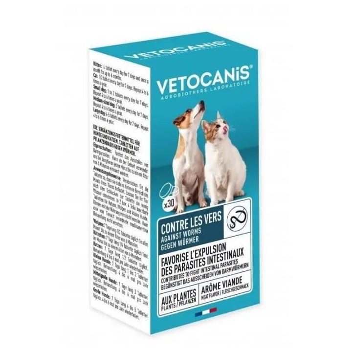 VETOCANIS Comprimés contre les Vers intestinaux pour Chien et Chat -