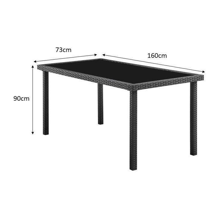 Ensemble repas de jardin - table en verre trempé et 6 chaises en rés