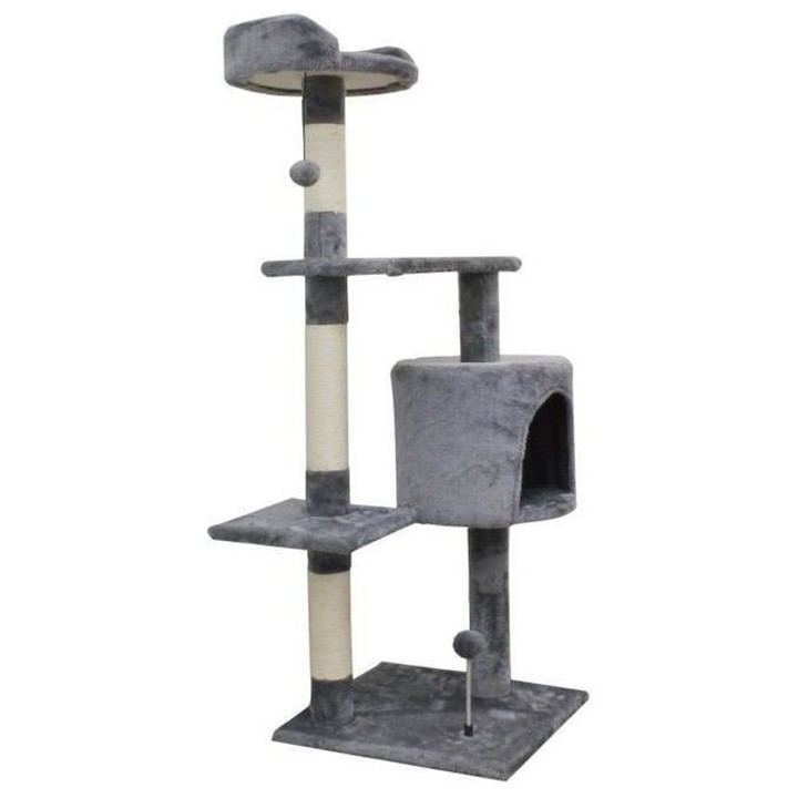 JASPER Arbre a chat gris 40 x 40 x 114 cm -3 plateformes, 1 niche, pot