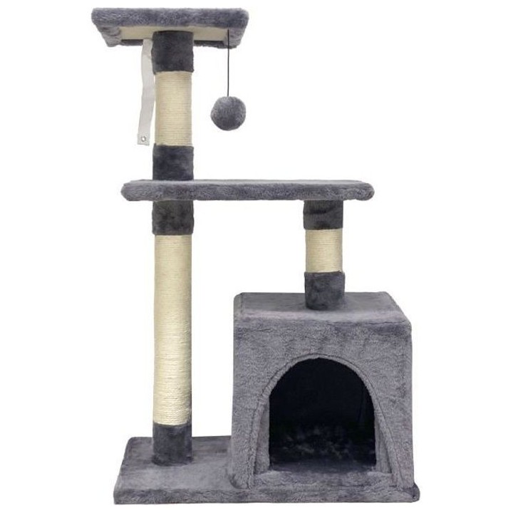POPPY Arbre a chat gris 50 x 30 x 80 cm - 2 plateformes, 1 niche, pote