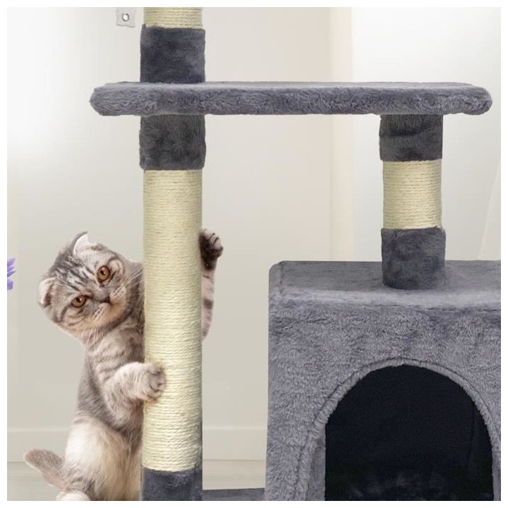POPPY Arbre a chat gris 50 x 30 x 80 cm - 2 plateformes, 1 niche, pote