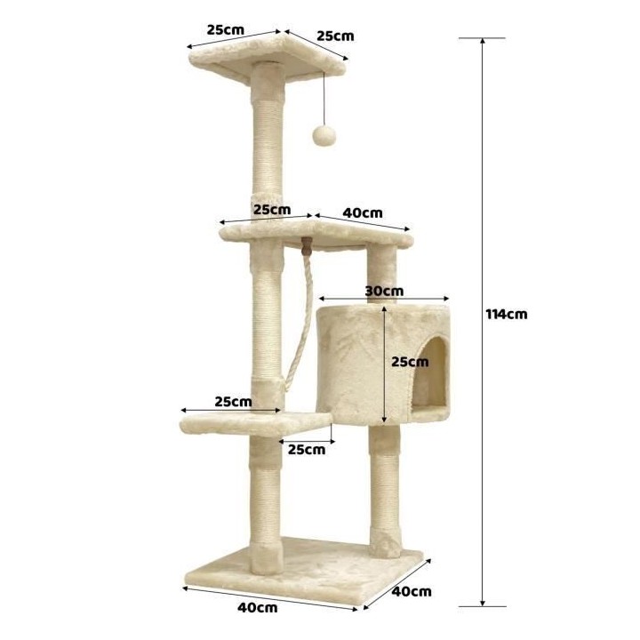 PALOMA Arbre a chat beige 40 x 40 x 114cm - 3 plateformes, 1 corde, 1