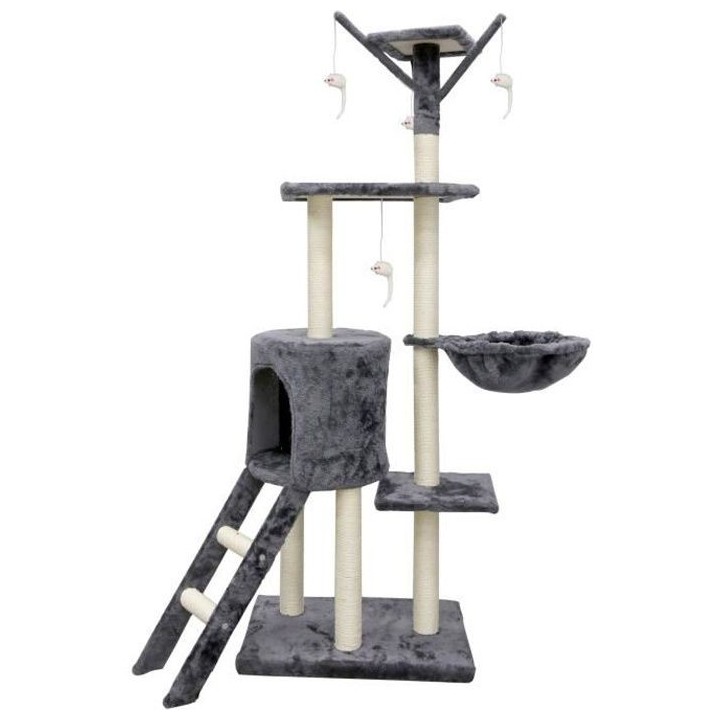 JIPSY Arbre a chat gris 79 x 34 x 138 cm - 3 plateformes, 1 perchoir,