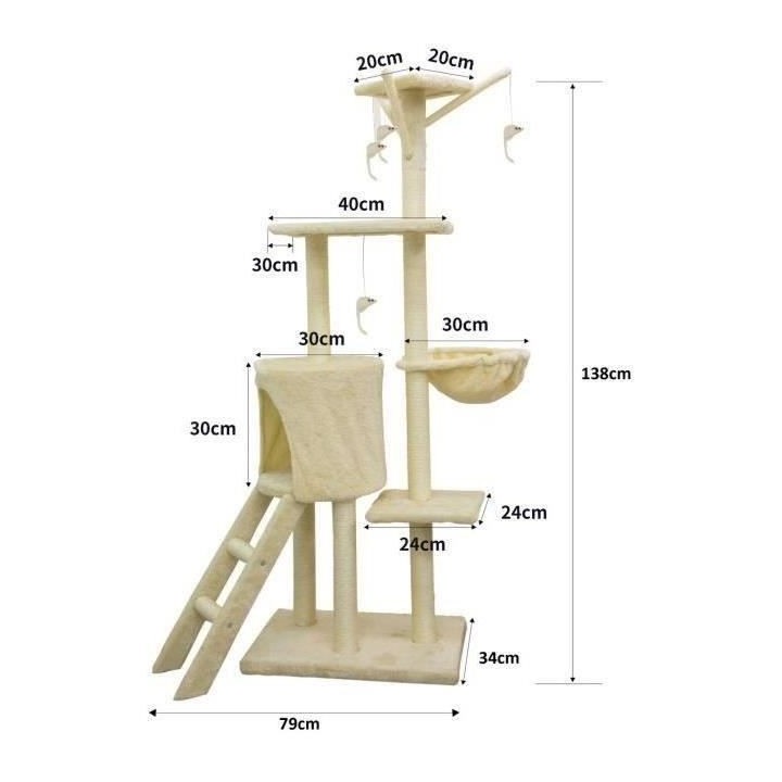 JIPSY Arbre a chat beige 79 x 34 x 138 cm - 3 plateformes, 1 perchoir,