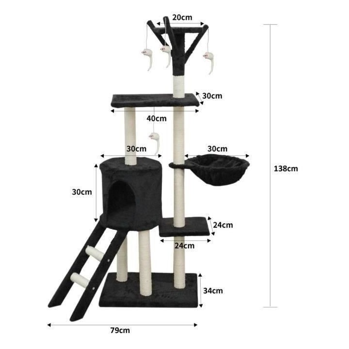 JIPSY Arbre a chat noir 79 x 34 x 138 cm - 3 plateformes, 1 perchoir,