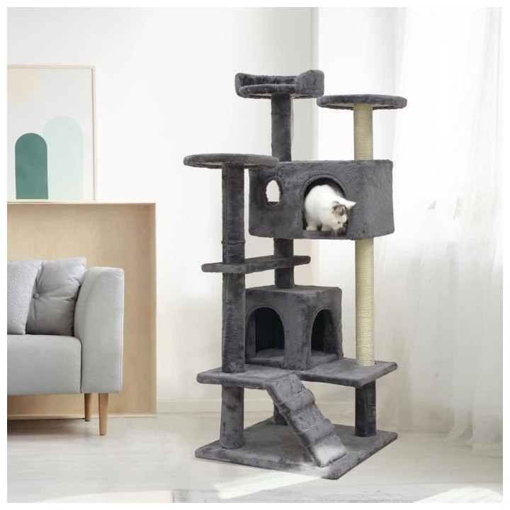 SUZI - Arbre a chat gris 50 x 50 x 125 cm 5 plateformes – 2 niches