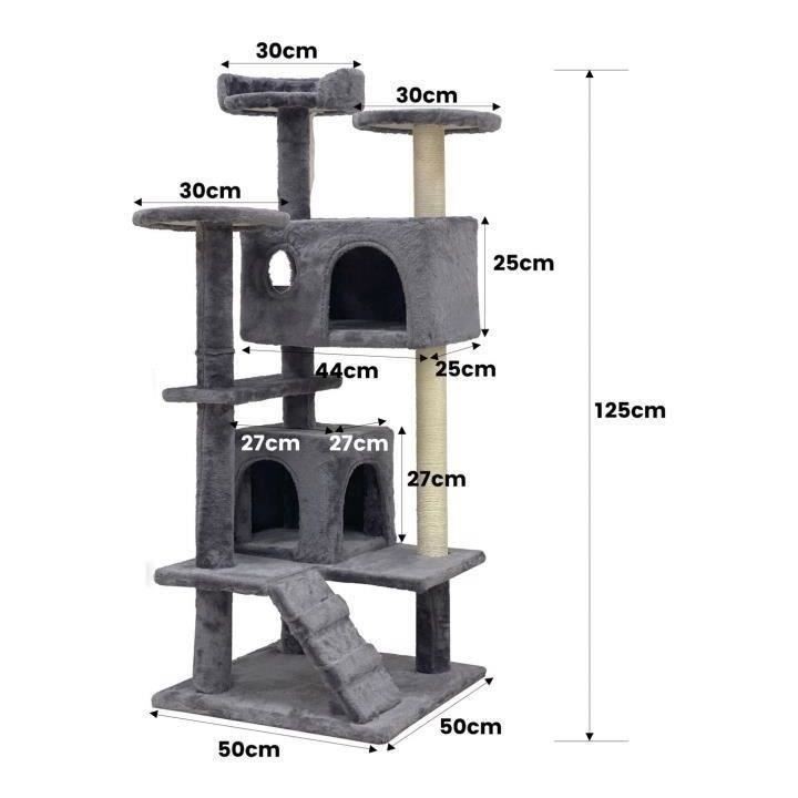SUZI - Arbre a chat gris 50 x 50 x 125 cm 5 plateformes – 2 niches